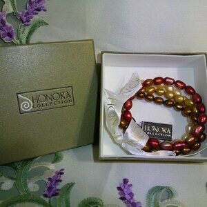 Honora Freshwater Pearls 4 Piece Stretch Bracelet Set Red Gold Chocolate NIB